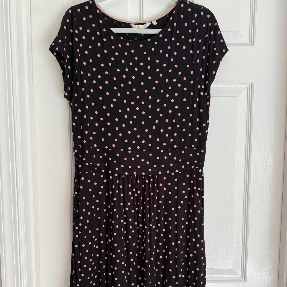 Boden Amelie Jersey Dress Black Pink Polka Dot